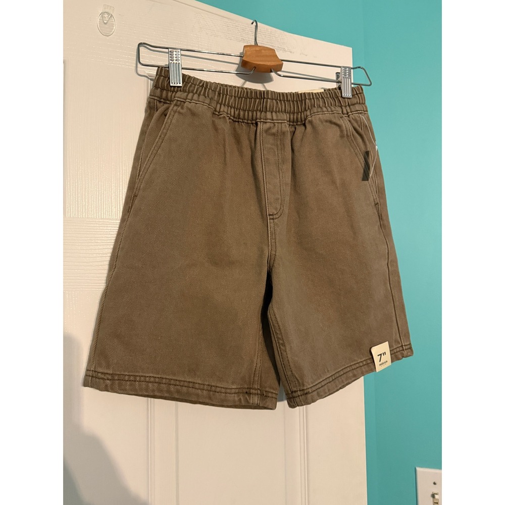 No Boundaries Mens Brown Wash Elastic Waist Denim Shorts 7 Inch Inseam XS 27
